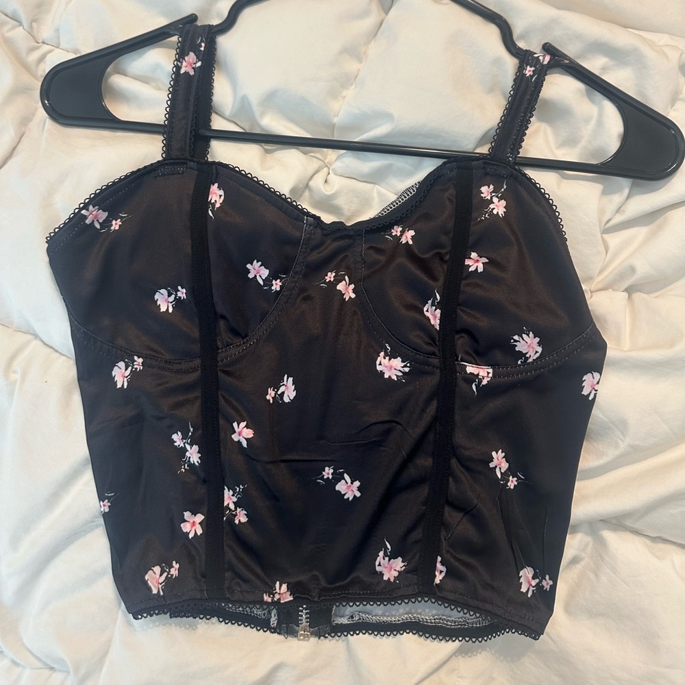 Black Floral Corset Top